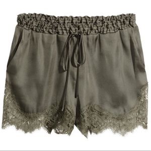 H&M olive satin lace shorts